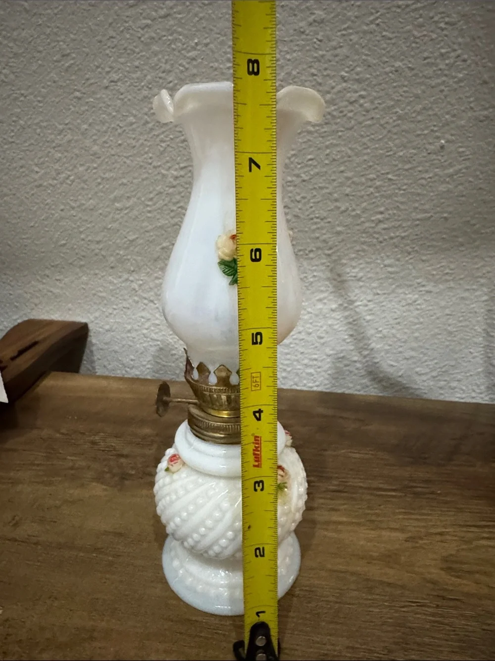 Vintage mini milk glass oil lamp.